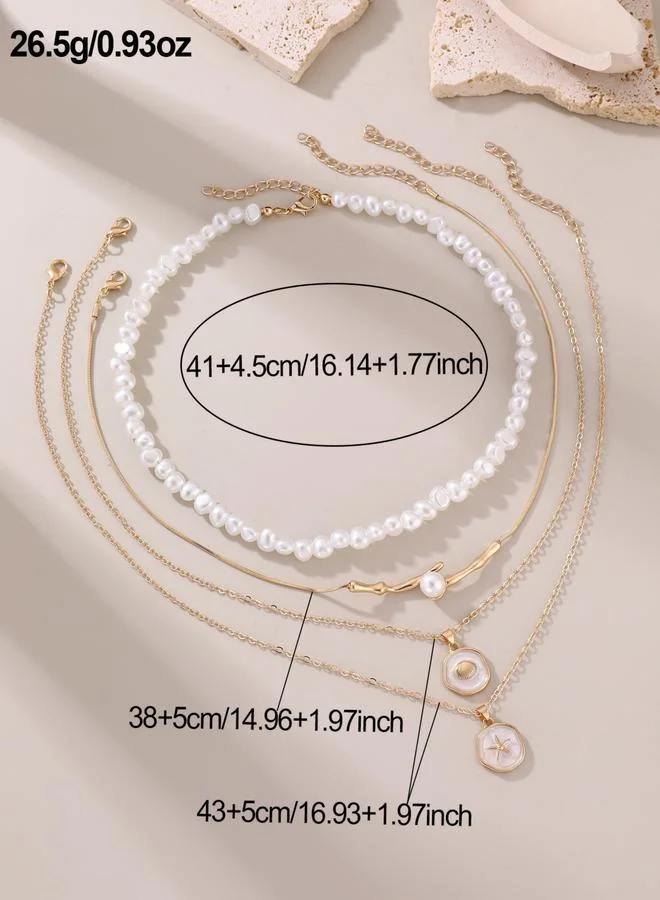 Take Two  Pack of 4 - White Faux Pearl Beaded Necklace for Women | Best Price UAE